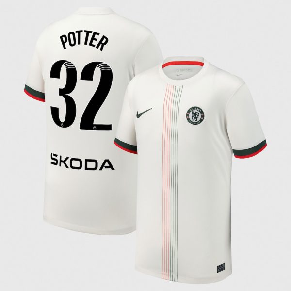 Chelsea WSL Nike Away Stadium Shirt 2025-26 - Kids with Potter 32 printing