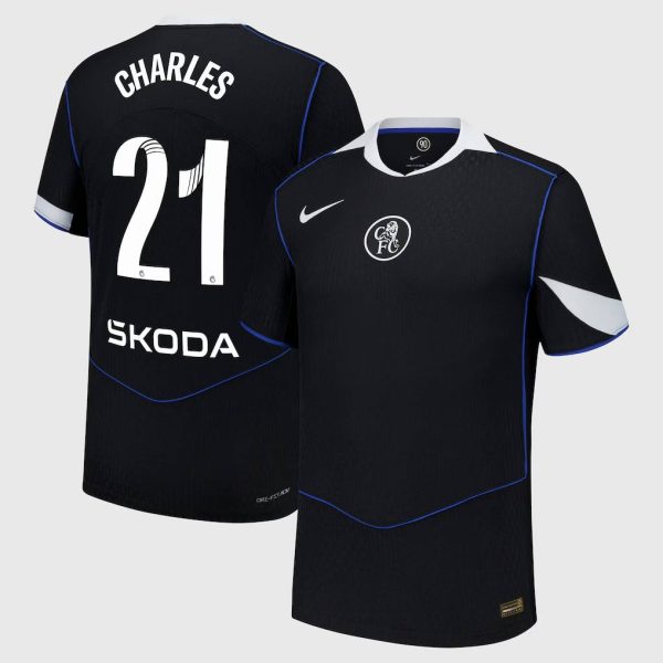 Chelsea WSL Nike Dri Fit Adv Third Match Shirt 2025-26 with Charles 21 printing