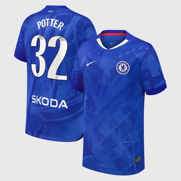 Chelsea WSL Nike Home Stadium Shirt 2025-26 - Kids with Potter 32 printing