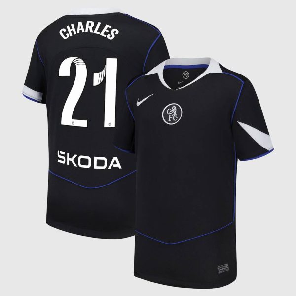 Chelsea WSL Nike Third Stadium Shirt 2025-26 - Kids with Charles 21 printing