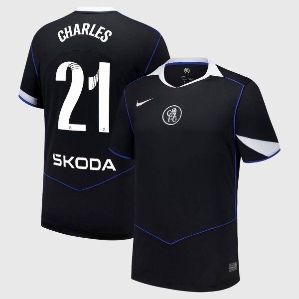 Chelsea WSL Nike Third Stadium Shirt 2025-26 with Charles 21 printing